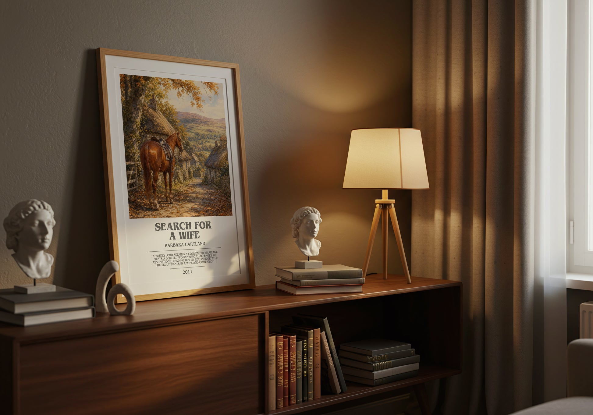 Search For A Wife bookish book poster framed on wall – romance wall art
