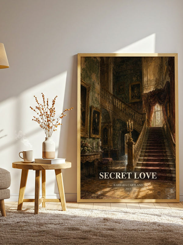 Secret Love watercolour print in frame leaning in hallway – romance wall art