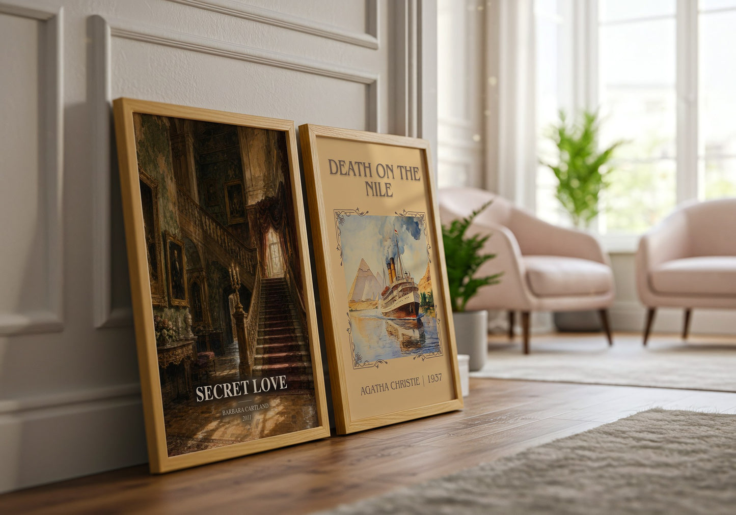 Secret Love watercolour print framed by window – literary home decor