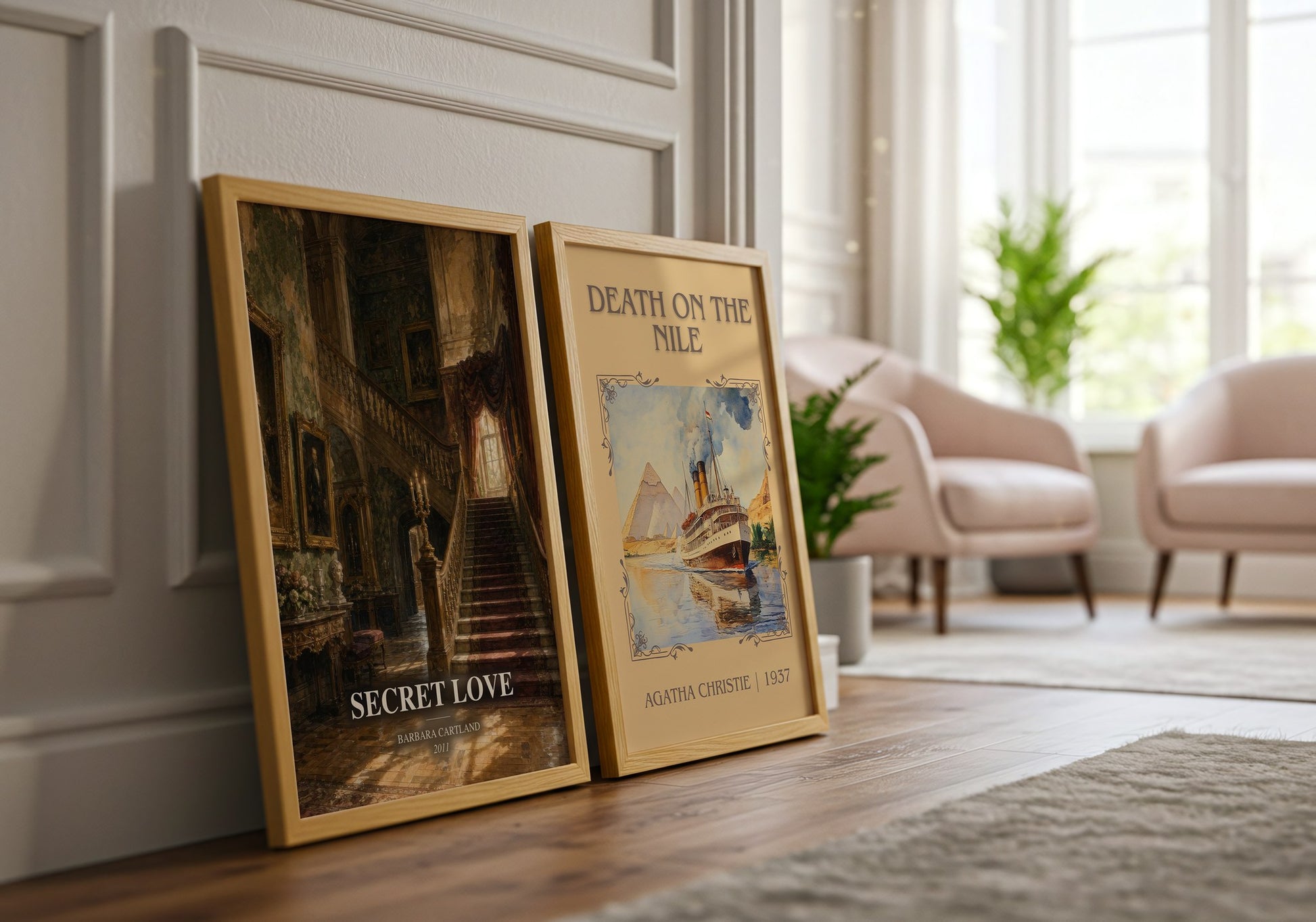 Secret Love watercolour print framed by window – literary home decor