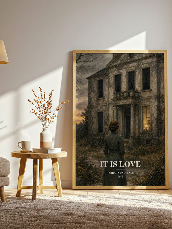It Is Love watercolour print in frame leaning in hallway – romance wall art