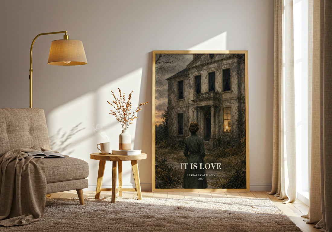 It Is Love watercolour print in frame leaning in hallway – romance wall art (mockup)