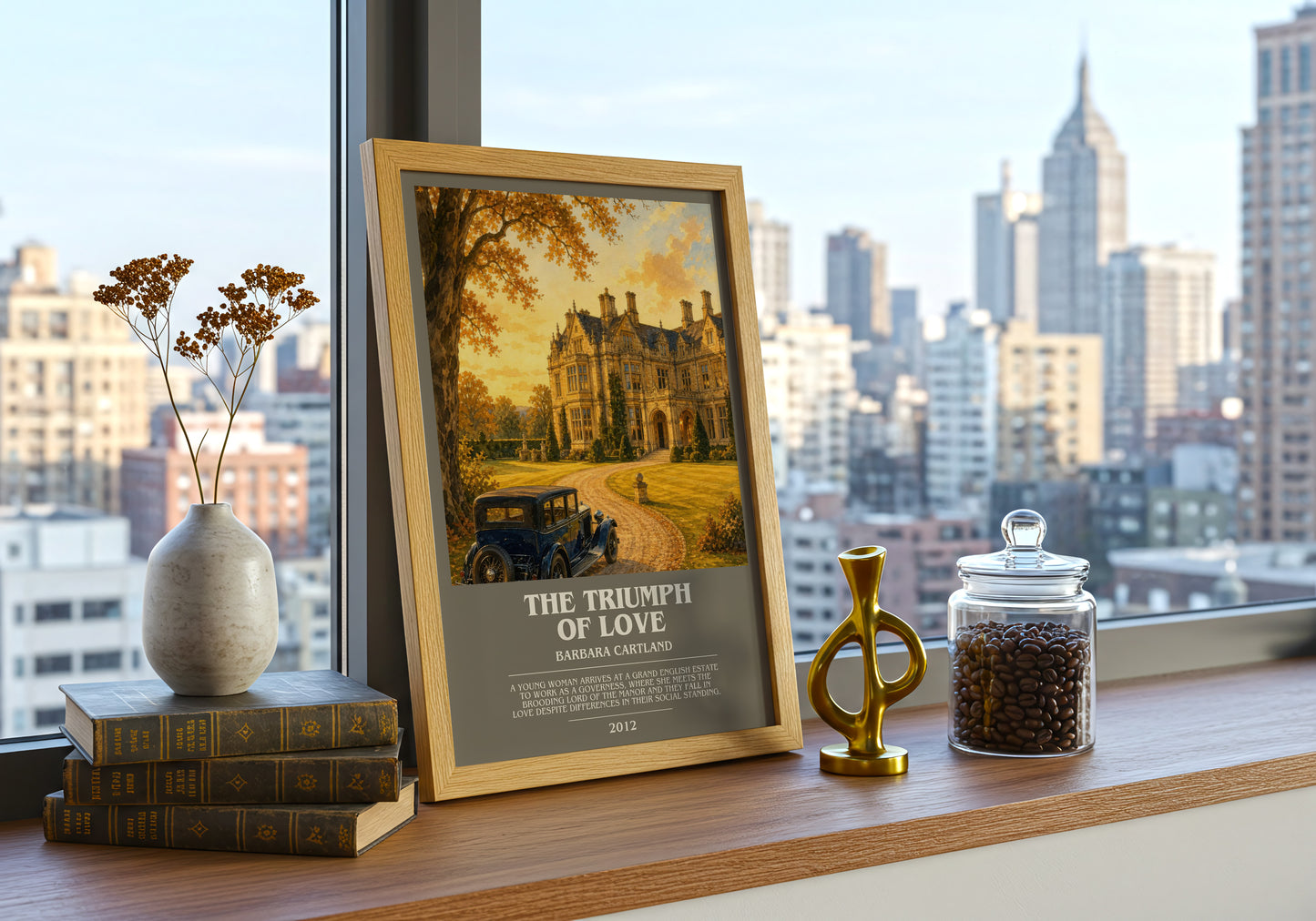 The Triumph Of Love bookish print framed by window – literary home decor