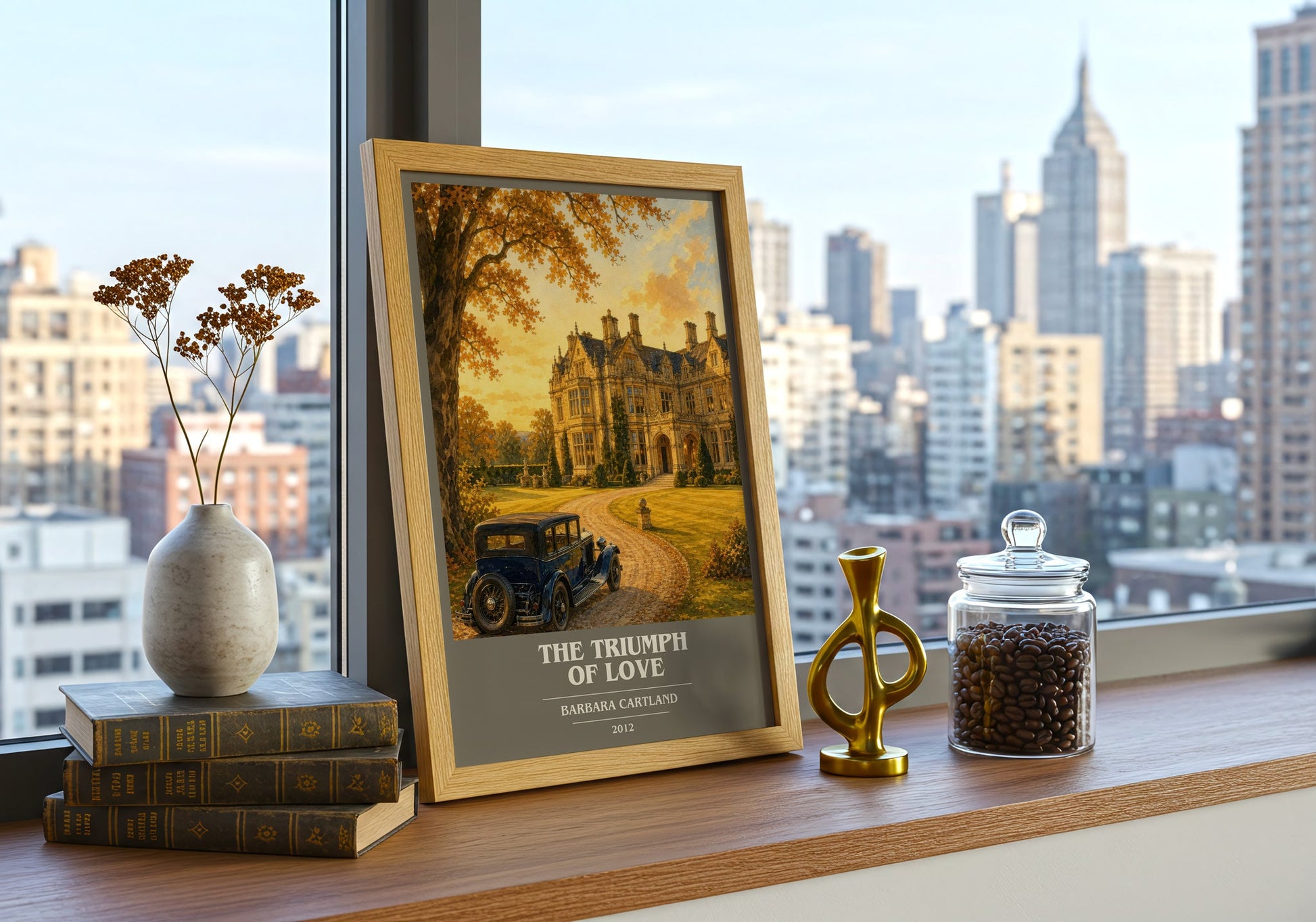 The Triumph Of Love book cover print framed by window – literary home decor