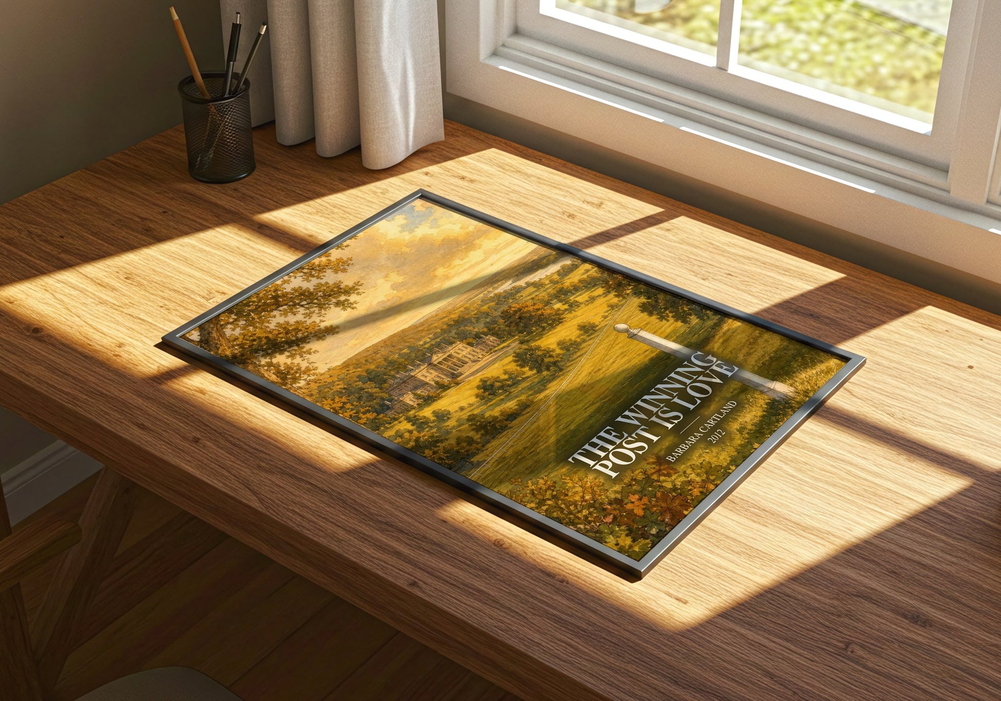 The Winning Post Is Love watercolour book poster framed on wall – romance wall art
