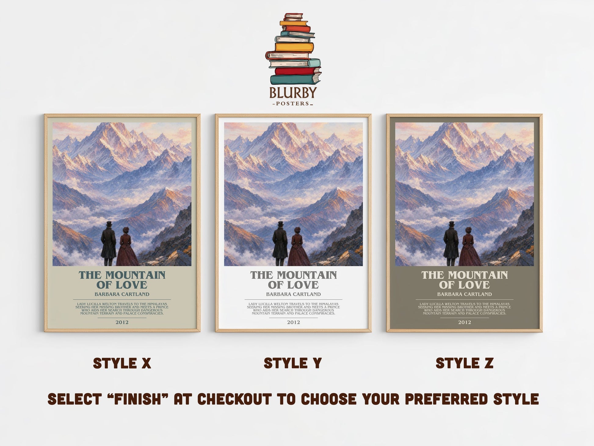 The Mountain Of Love bookish print in frame leaning in hallway – romance wall art