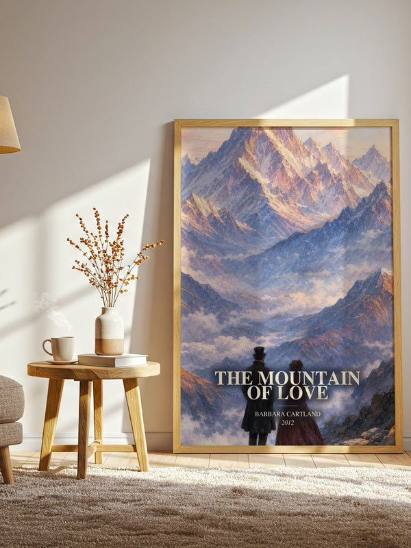 The Mountain Of Love watercolour print in frame leaning in hallway – romance wall art