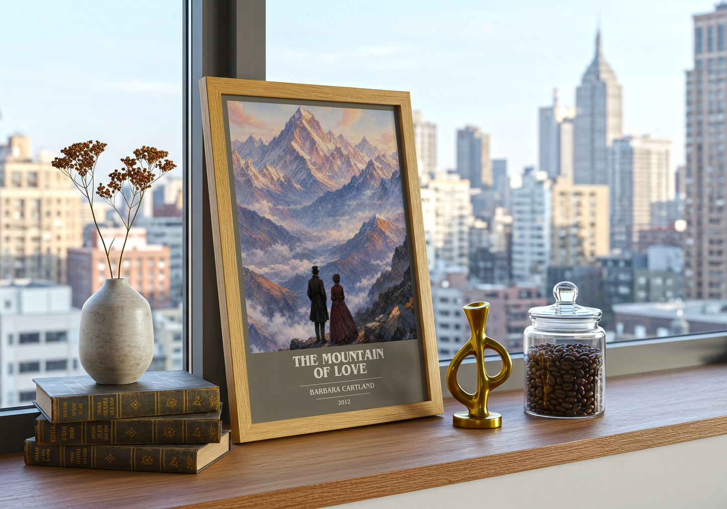 The Mountain Of Love book cover print framed by window – literary home decor
