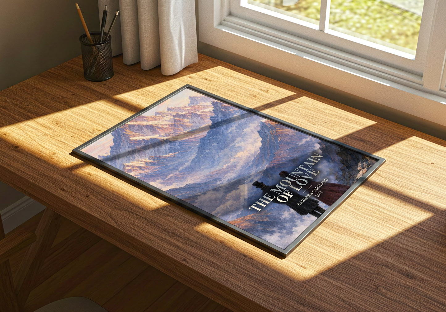 The Mountain Of Love watercolour book poster framed on wall – romance wall art