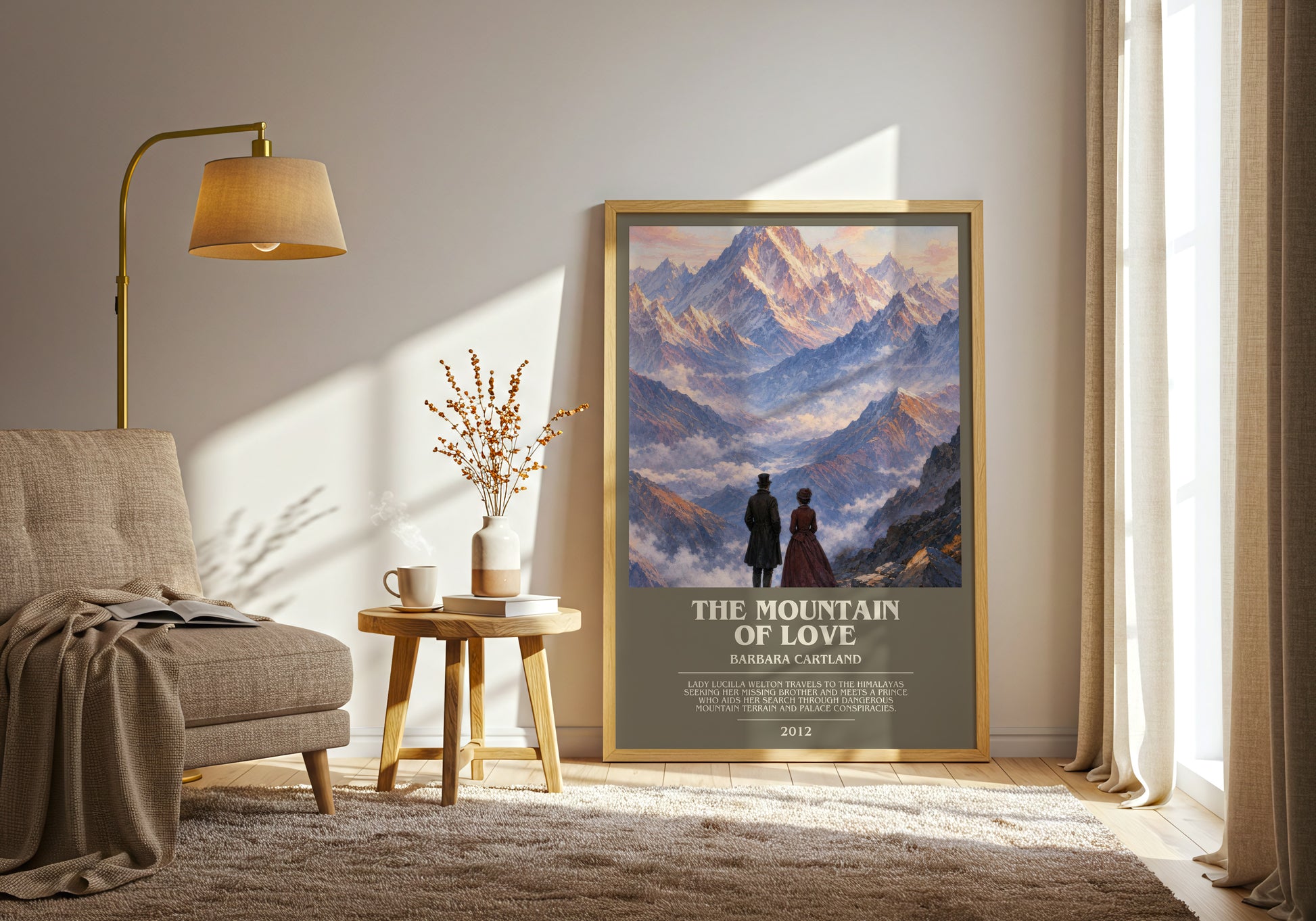The Mountain Of Love bookish print on bookshelf – Barbara Cartland fan gift