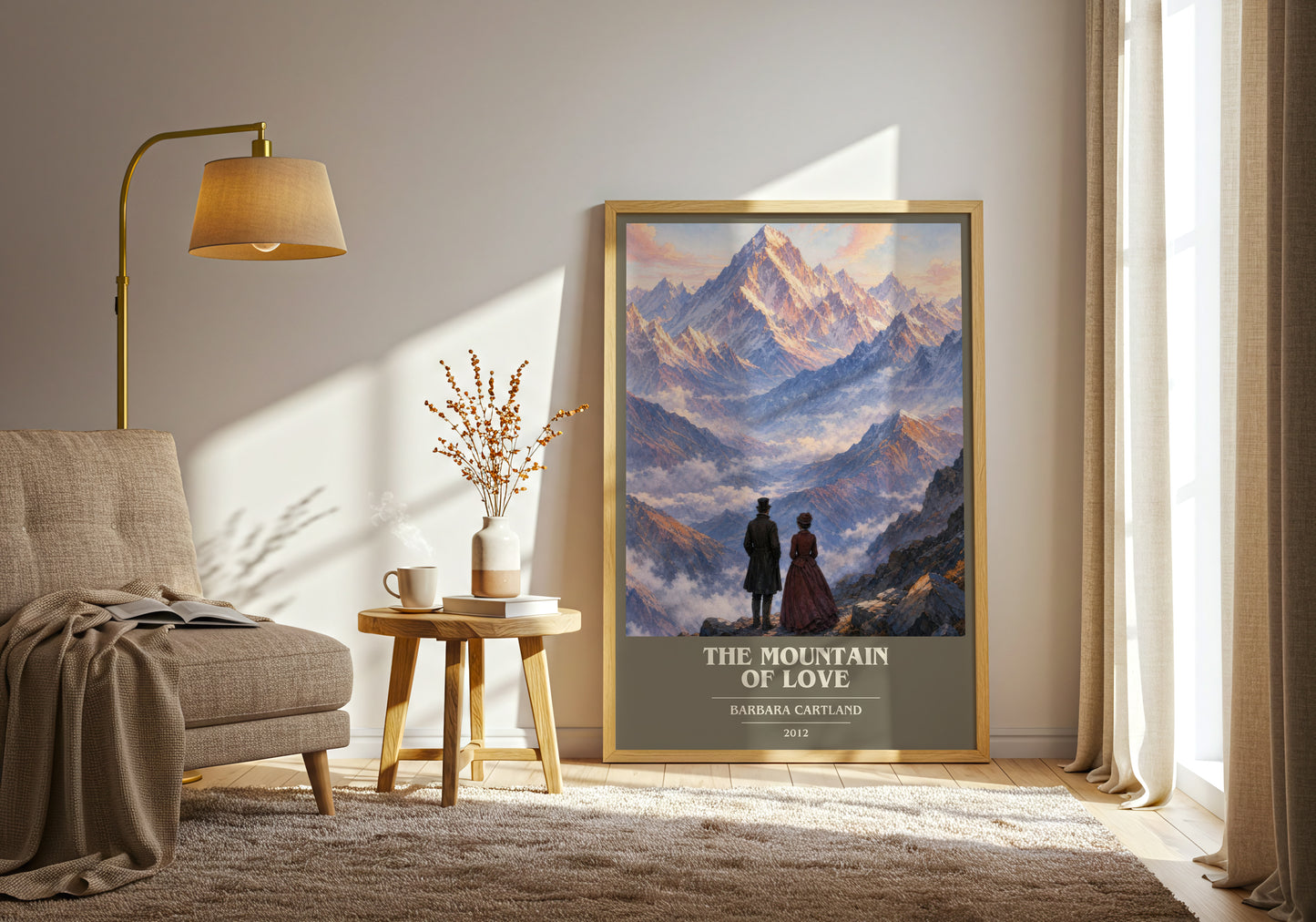 The Mountain Of Love book cover print on bookshelf – Barbara Cartland fan gift