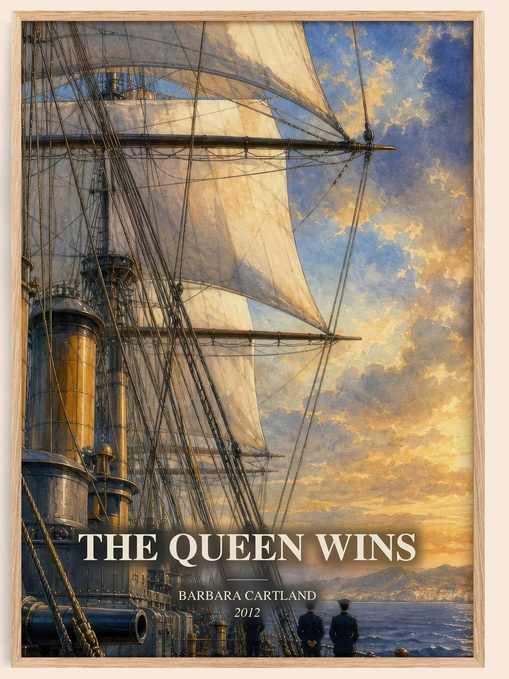The Queen Wins watercolour book poster by Barbara Cartland – framed literary art print