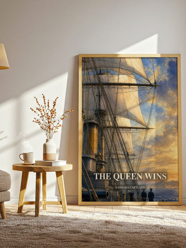 The Queen Wins watercolour print in frame leaning in hallway – romance wall art