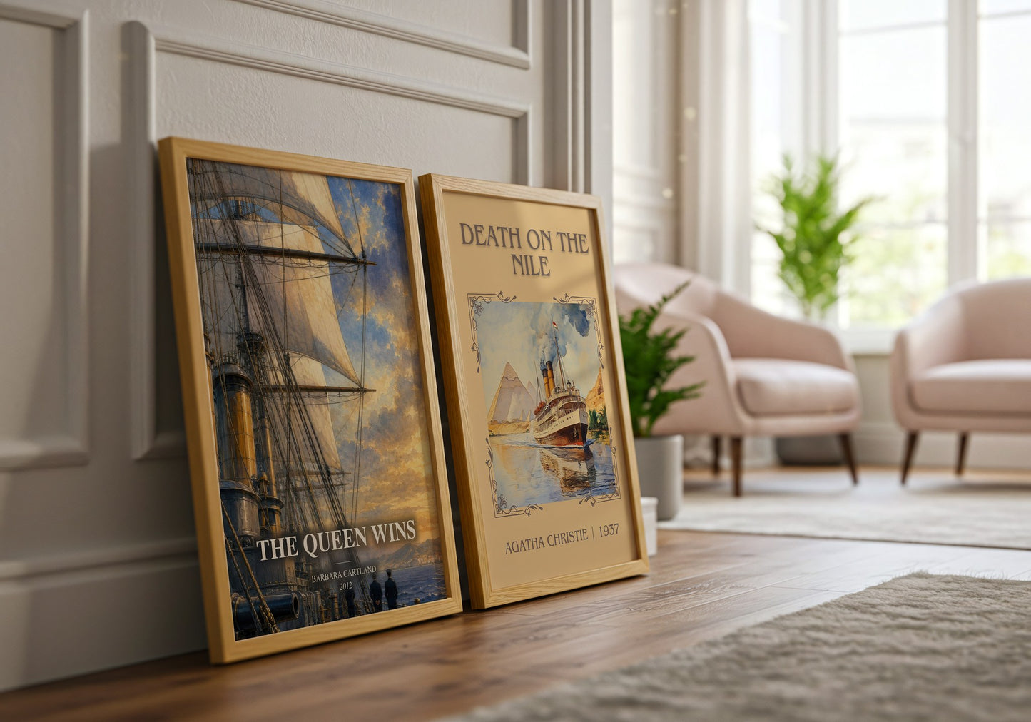 The Queen Wins watercolour print framed by window – literary home decor