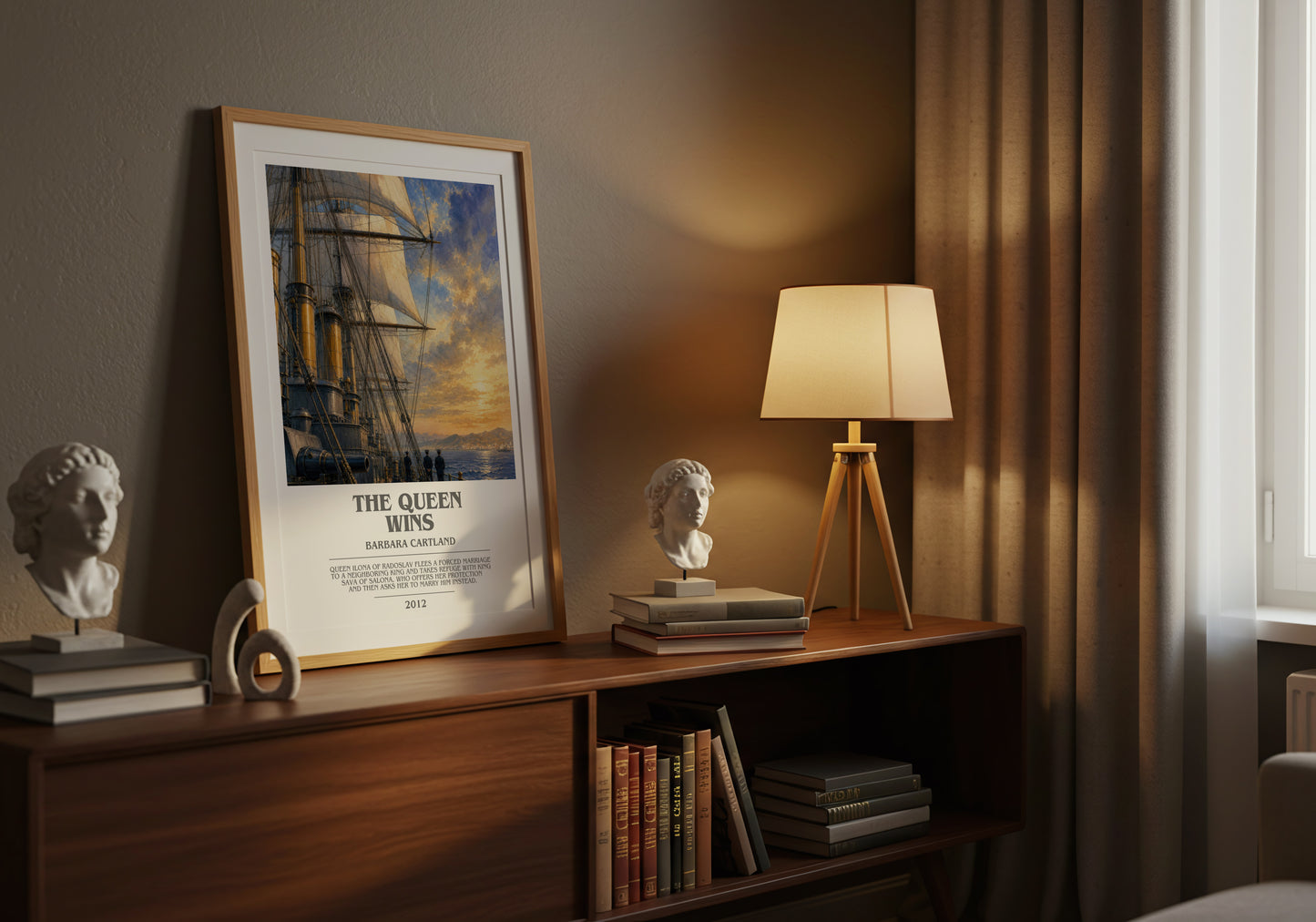 The Queen Wins bookish book poster framed on wall – romance wall art