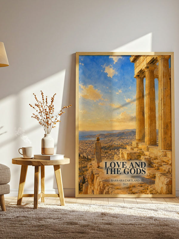 Love And The Gods watercolour print in frame leaning in hallway – romance wall art