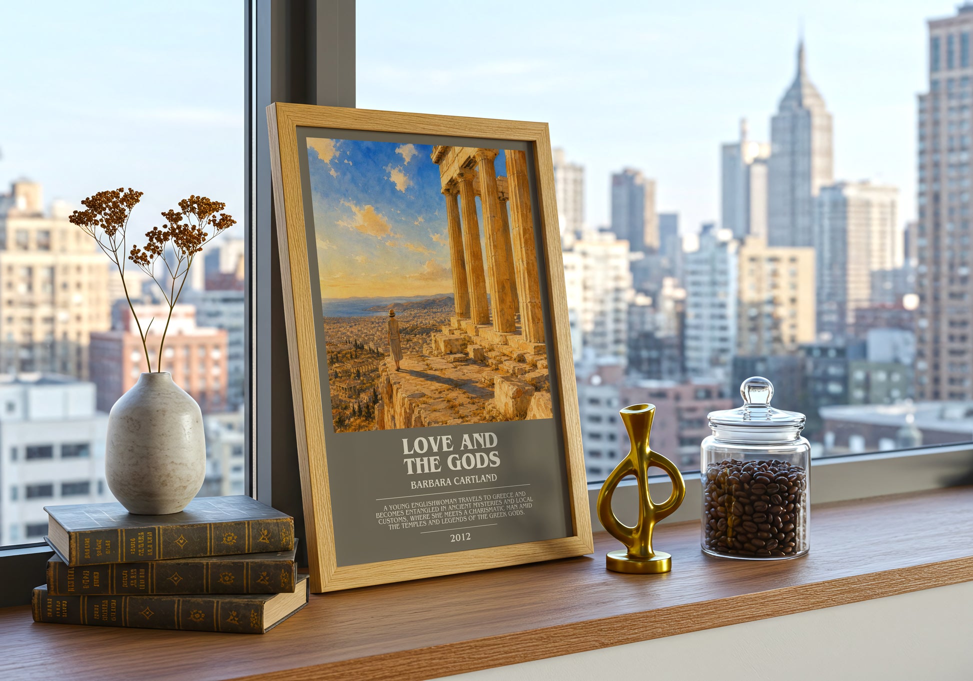 Love And The Gods bookish print framed by window – literary home decor