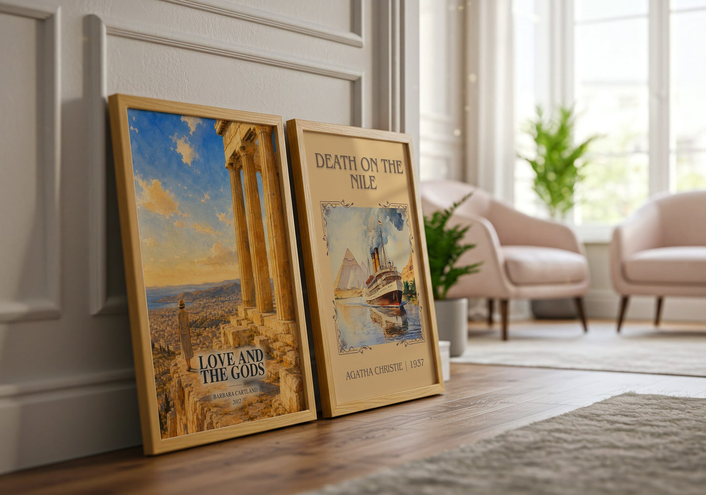 Love And The Gods watercolour print framed by window – literary home decor