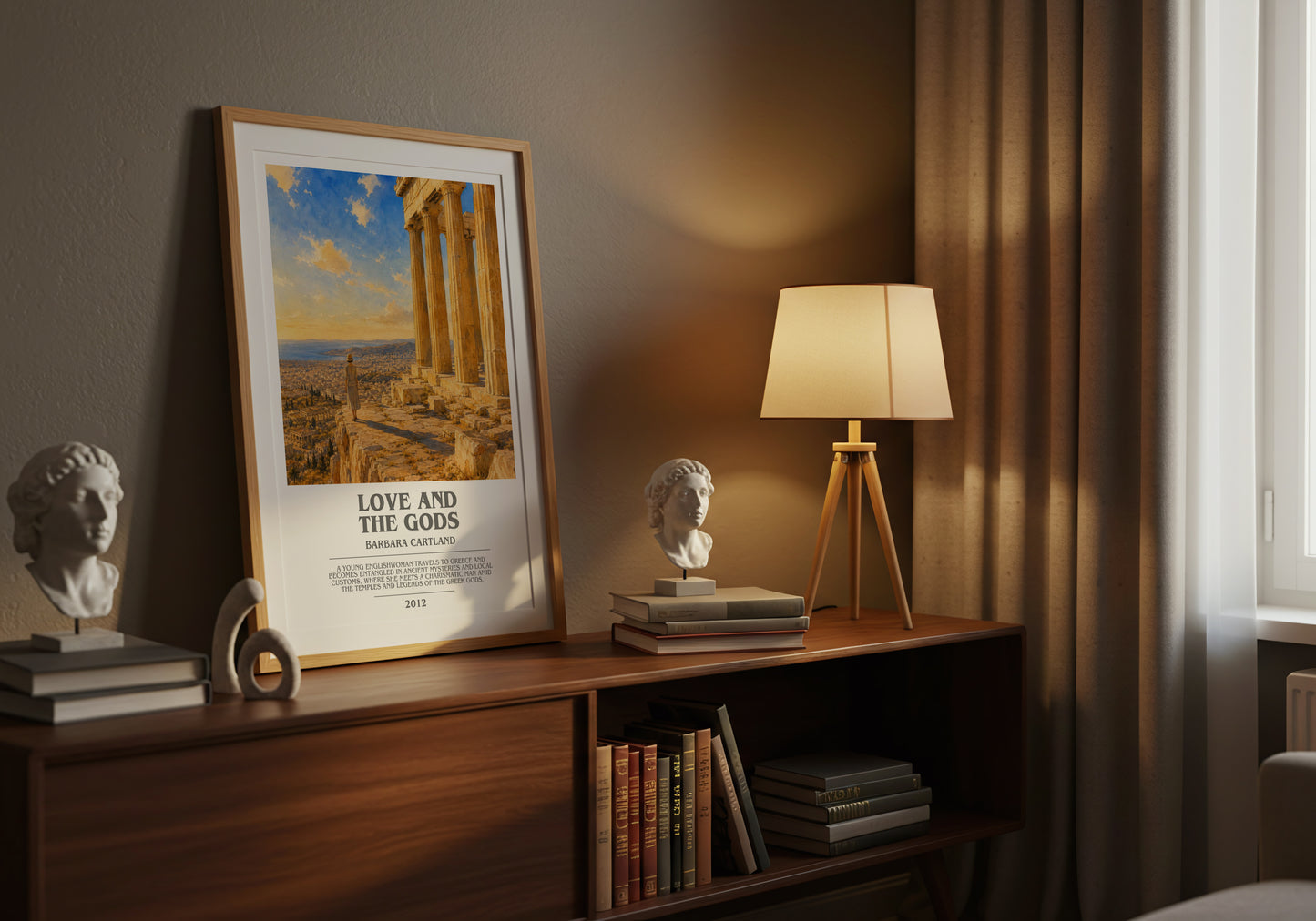 Love And The Gods bookish book poster framed on wall – romance wall art