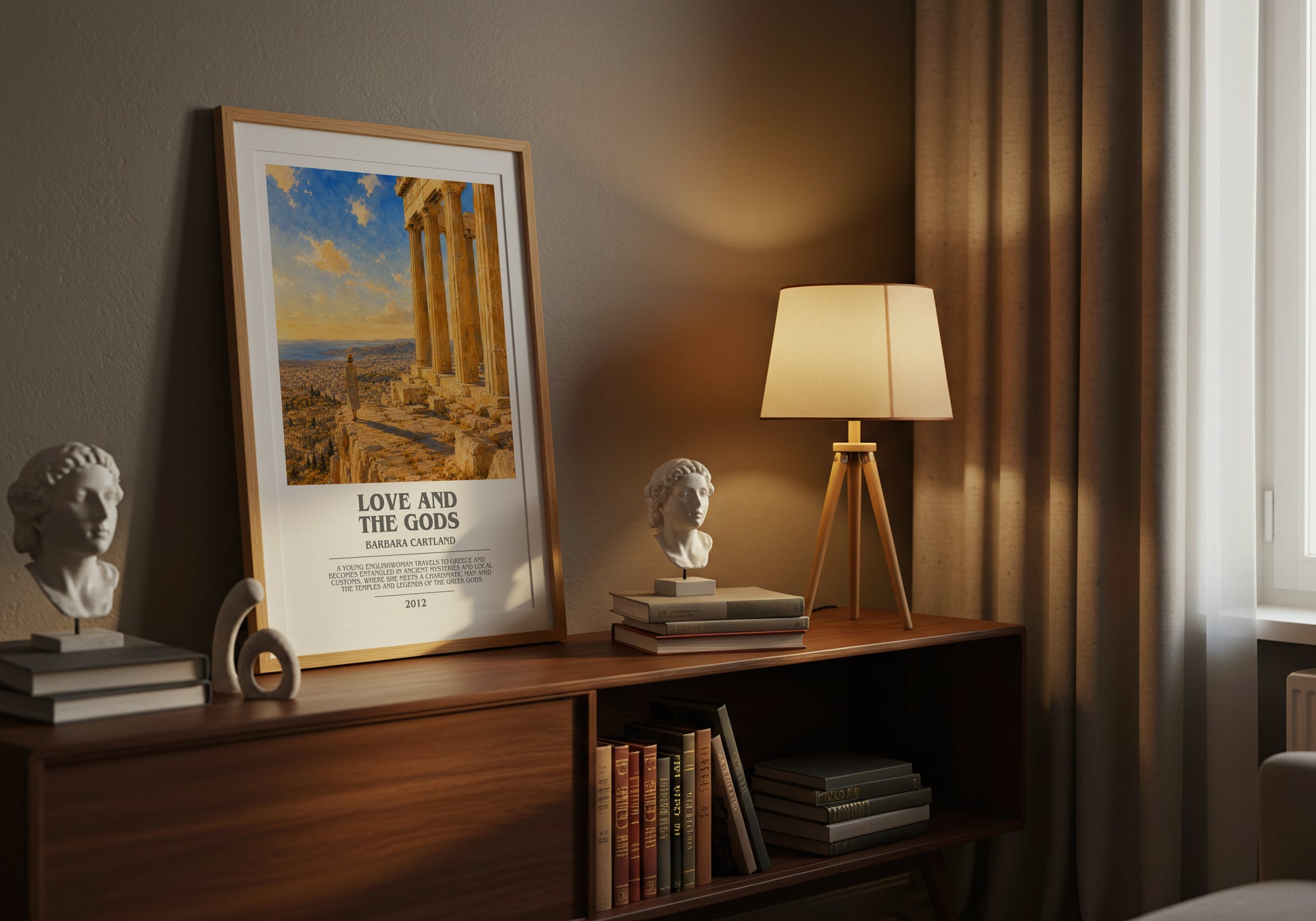 Love And The Gods bookish book poster framed on wall – romance wall art