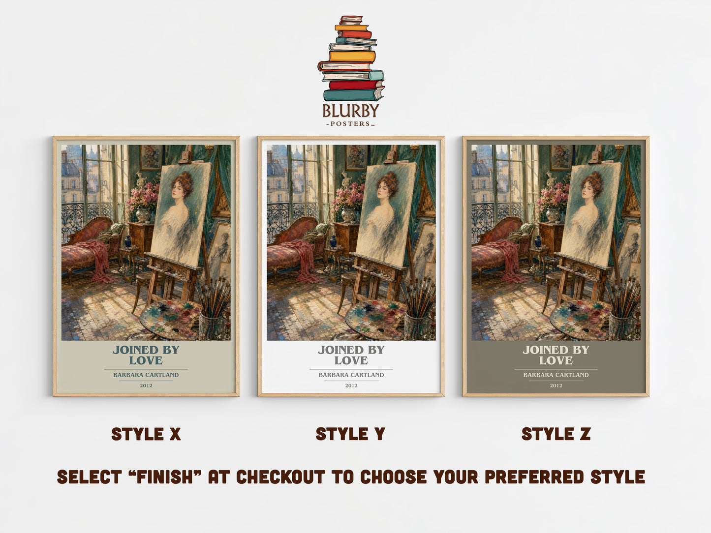 Joined By Love book cover print in frame leaning in hallway – romance wall art