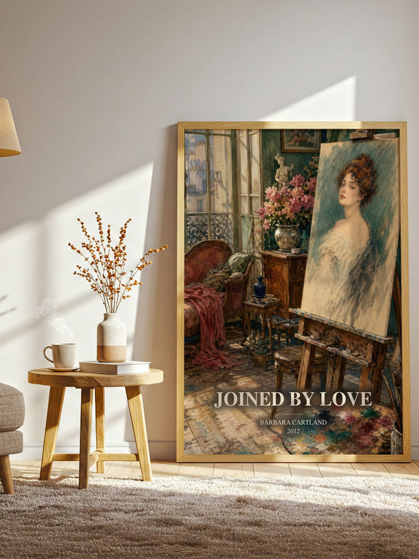 Joined By Love watercolour print in frame leaning in hallway – romance wall art