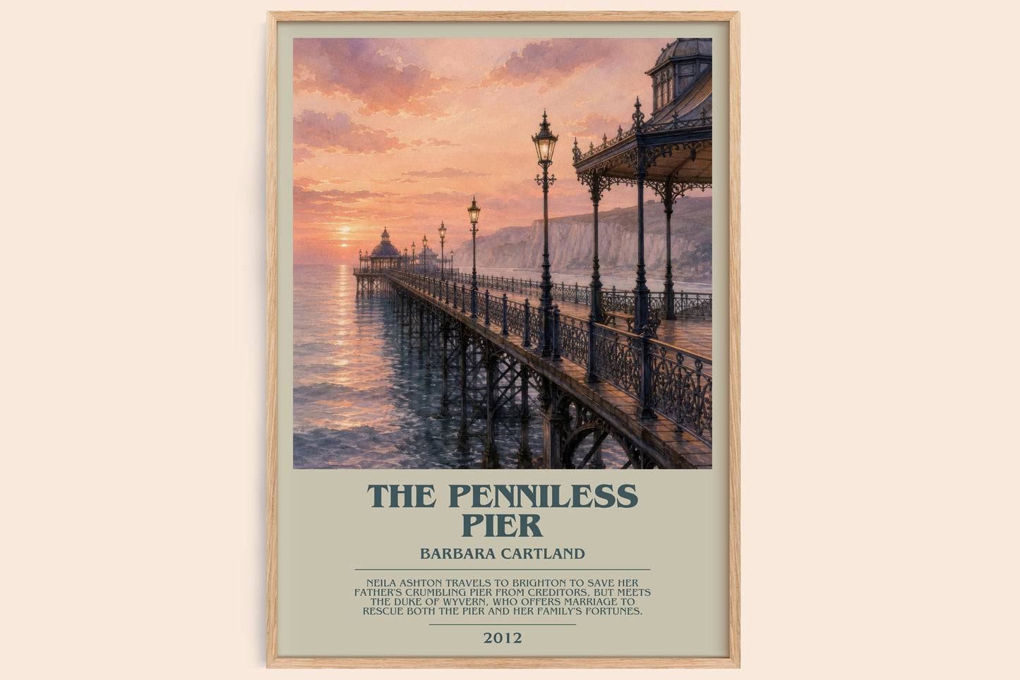 The Penniless Pier bookish book poster by Barbara Cartland – framed literary art print