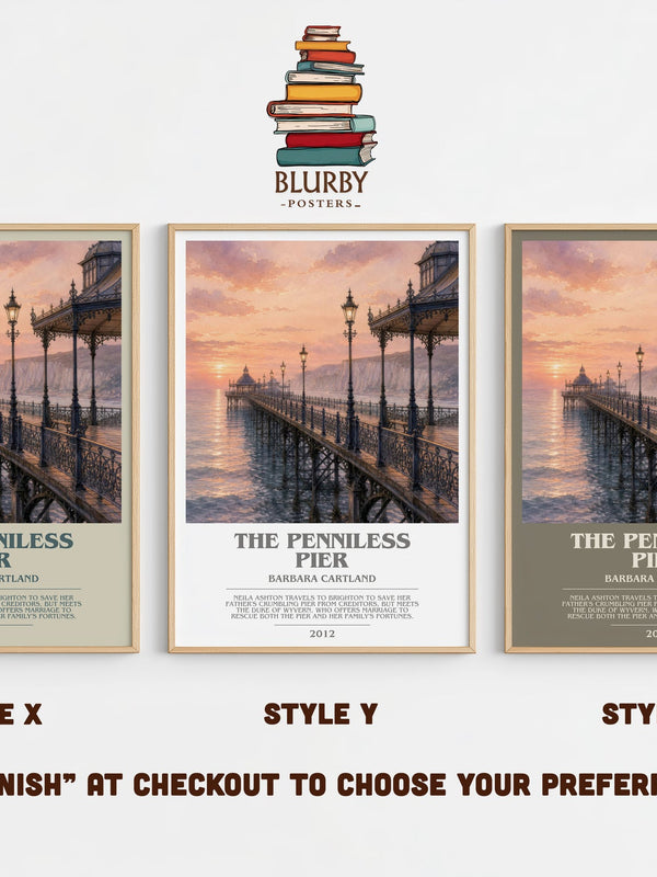 The Penniless Pier bookish print in frame leaning in hallway – romance wall art