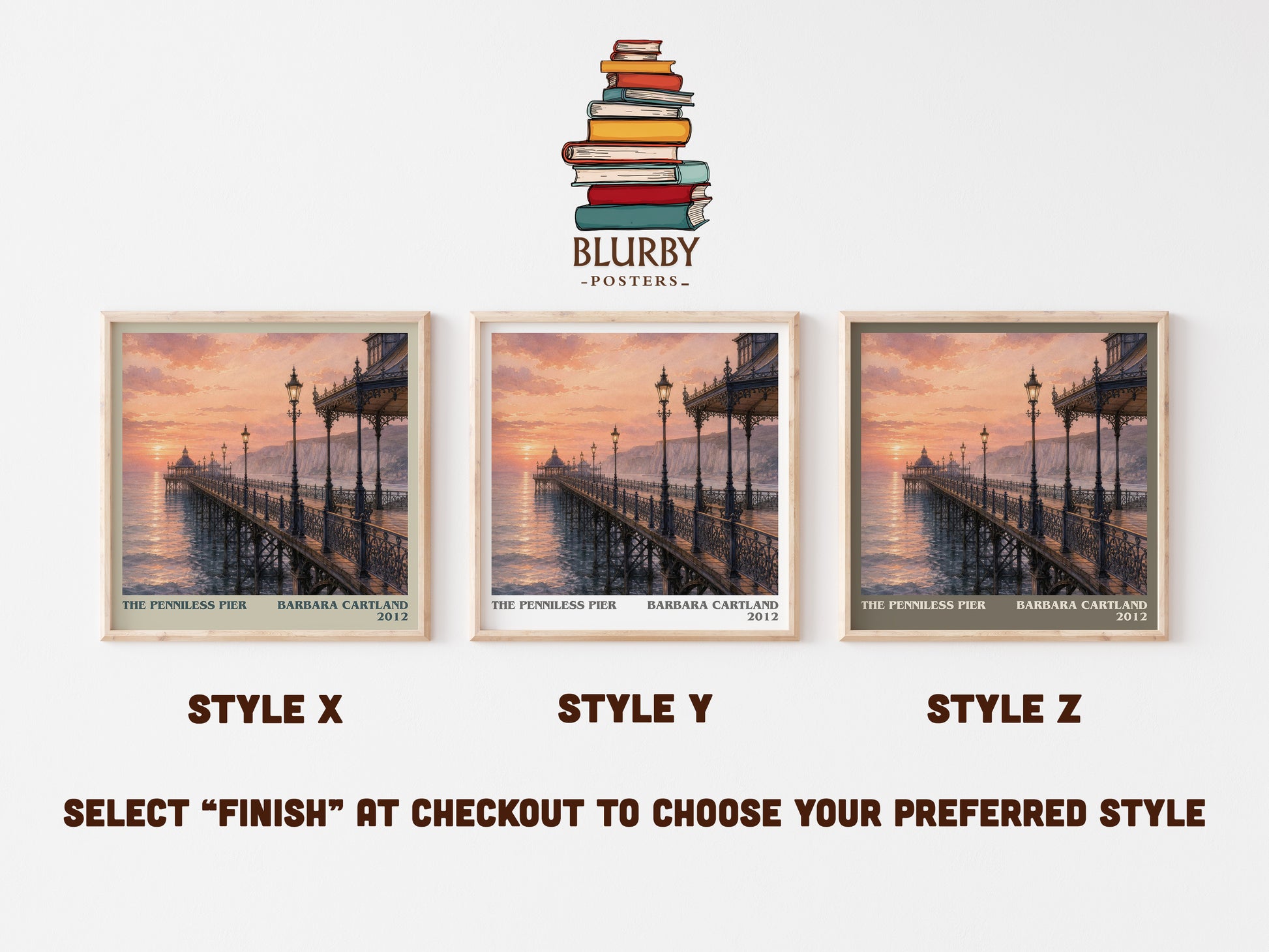 The Penniless Pier literary print in frame leaning in hallway – romance wall art