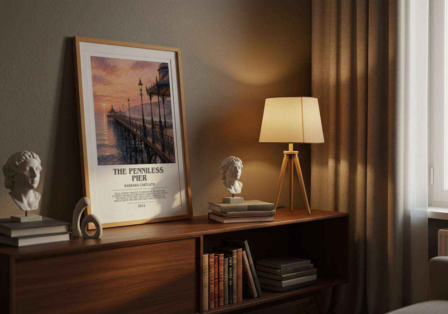 The Penniless Pier bookish book poster framed on wall – romance wall art