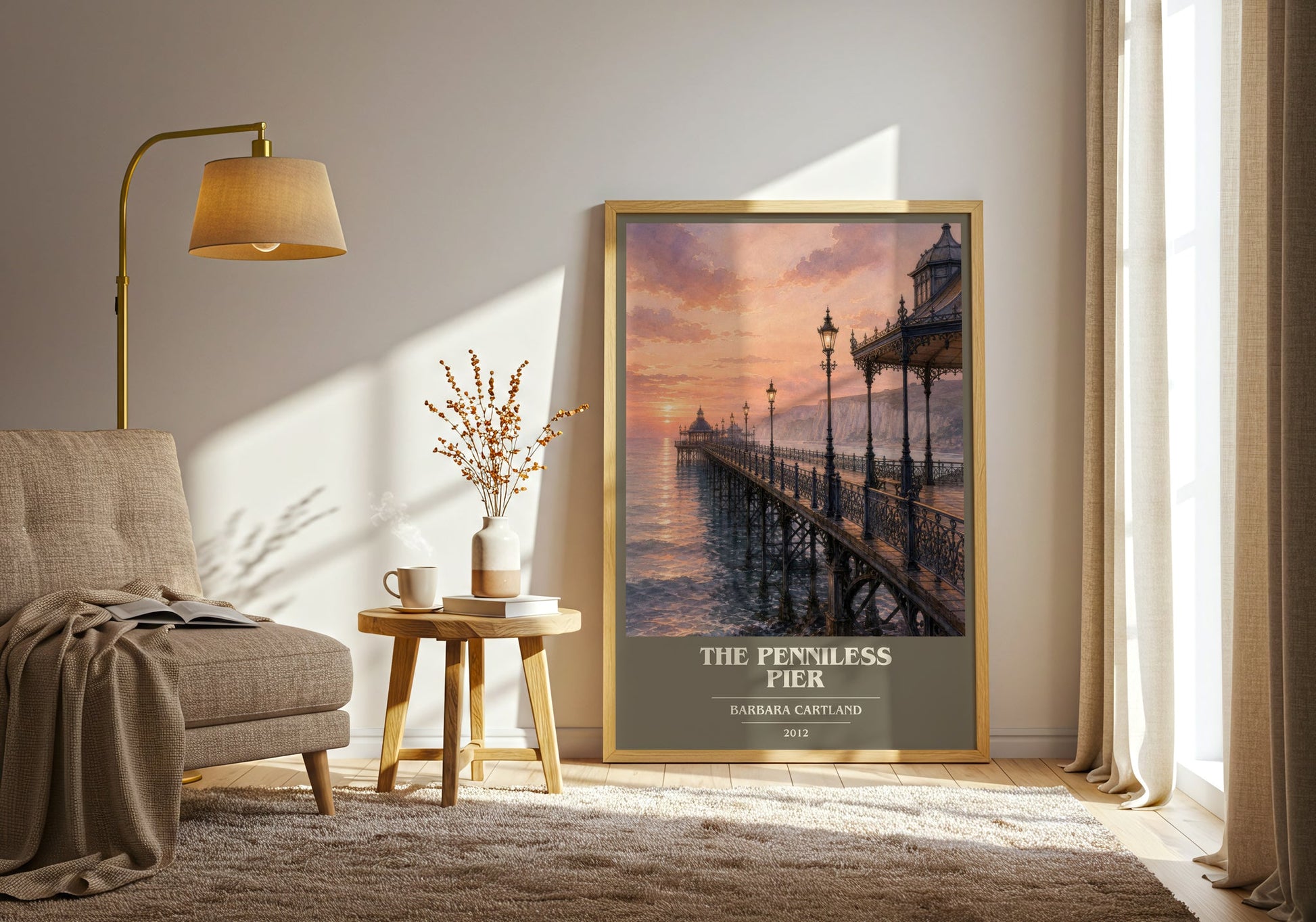 The Penniless Pier book cover print on bookshelf – Barbara Cartland fan gift