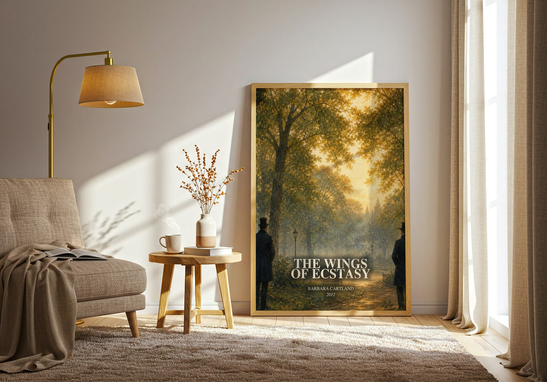 The Wings Of Ecstasy watercolour print in frame leaning in hallway – romance wall art (mockup)