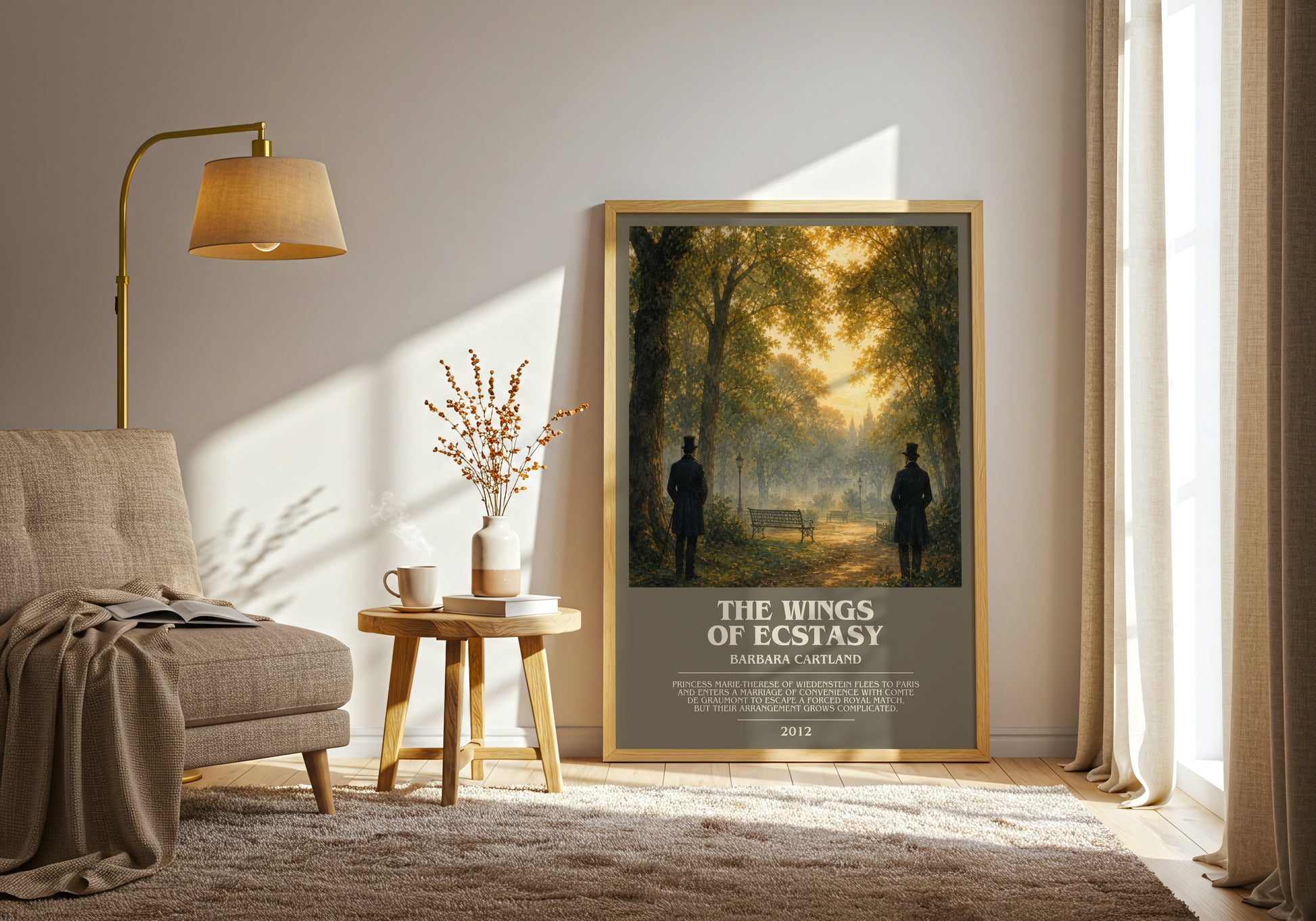 The Wings Of Ecstasy bookish print on bookshelf – Barbara Cartland fan gift
