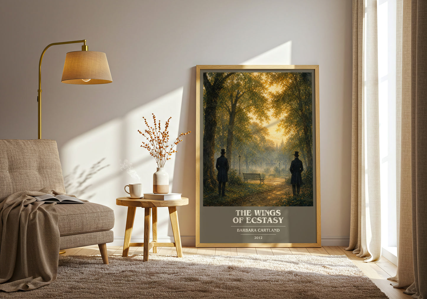 The Wings Of Ecstasy book cover print on bookshelf – Barbara Cartland fan gift