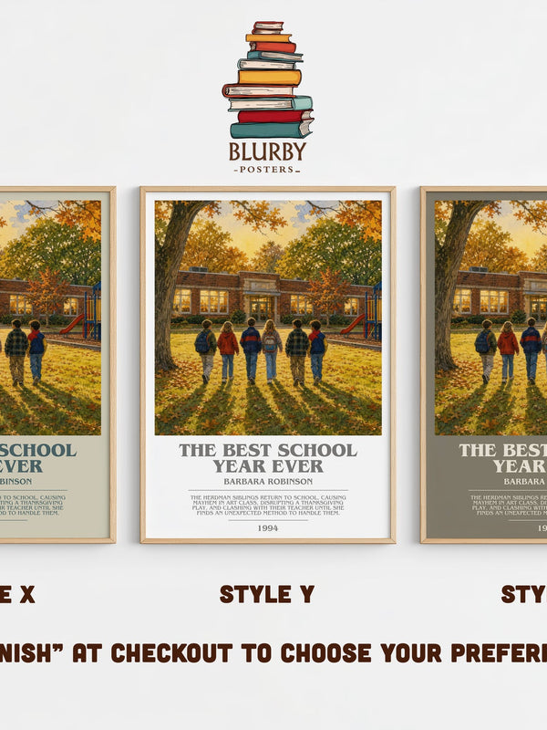 The Best School Year Ever bookish print in frame leaning in hallway – childrens wall art
