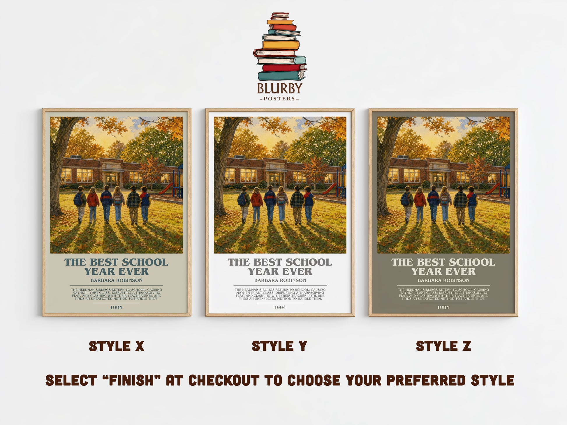 The Best School Year Ever bookish print in frame leaning in hallway – childrens wall art