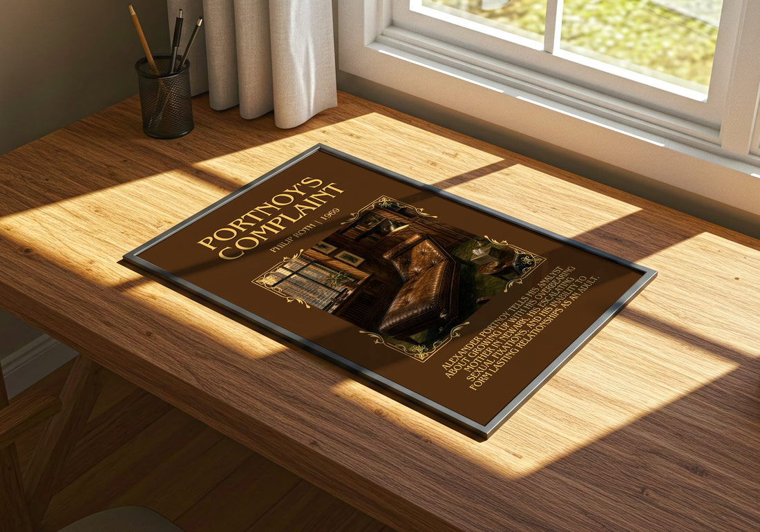 Portnoy's Complaint Minimalist Book Poster by Philip Roth – print on a sunlit desk