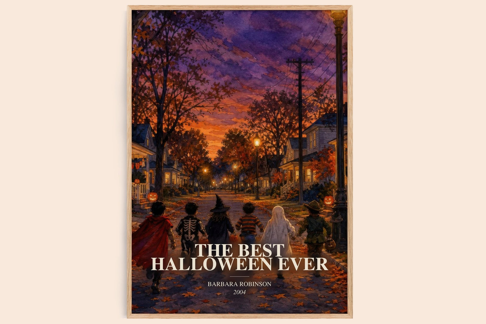 The Best Halloween Ever watercolour book poster by Barbara Robinson – framed literary art print