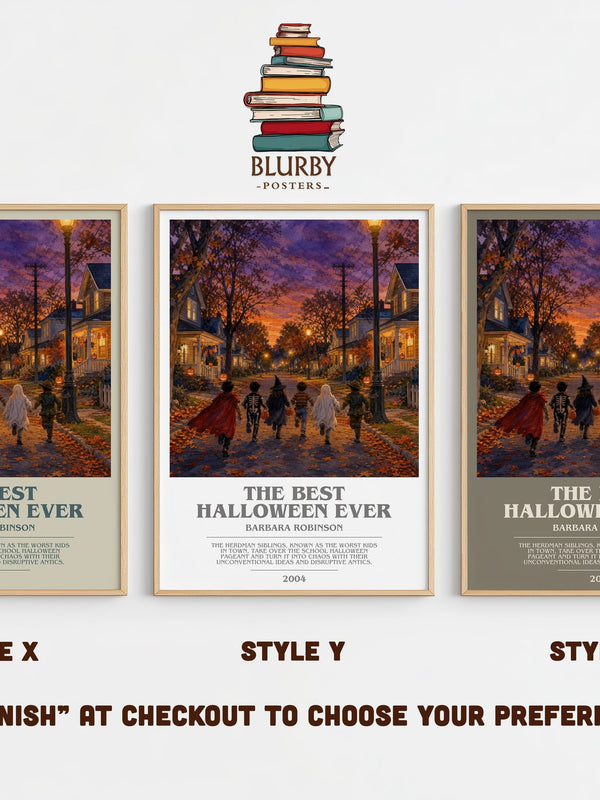 The Best Halloween Ever bookish print in frame leaning in hallway – childrens wall art