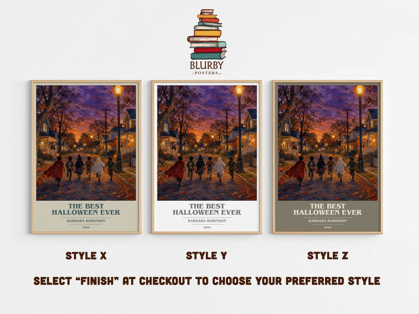 The Best Halloween Ever book cover print in frame leaning in hallway – childrens wall art