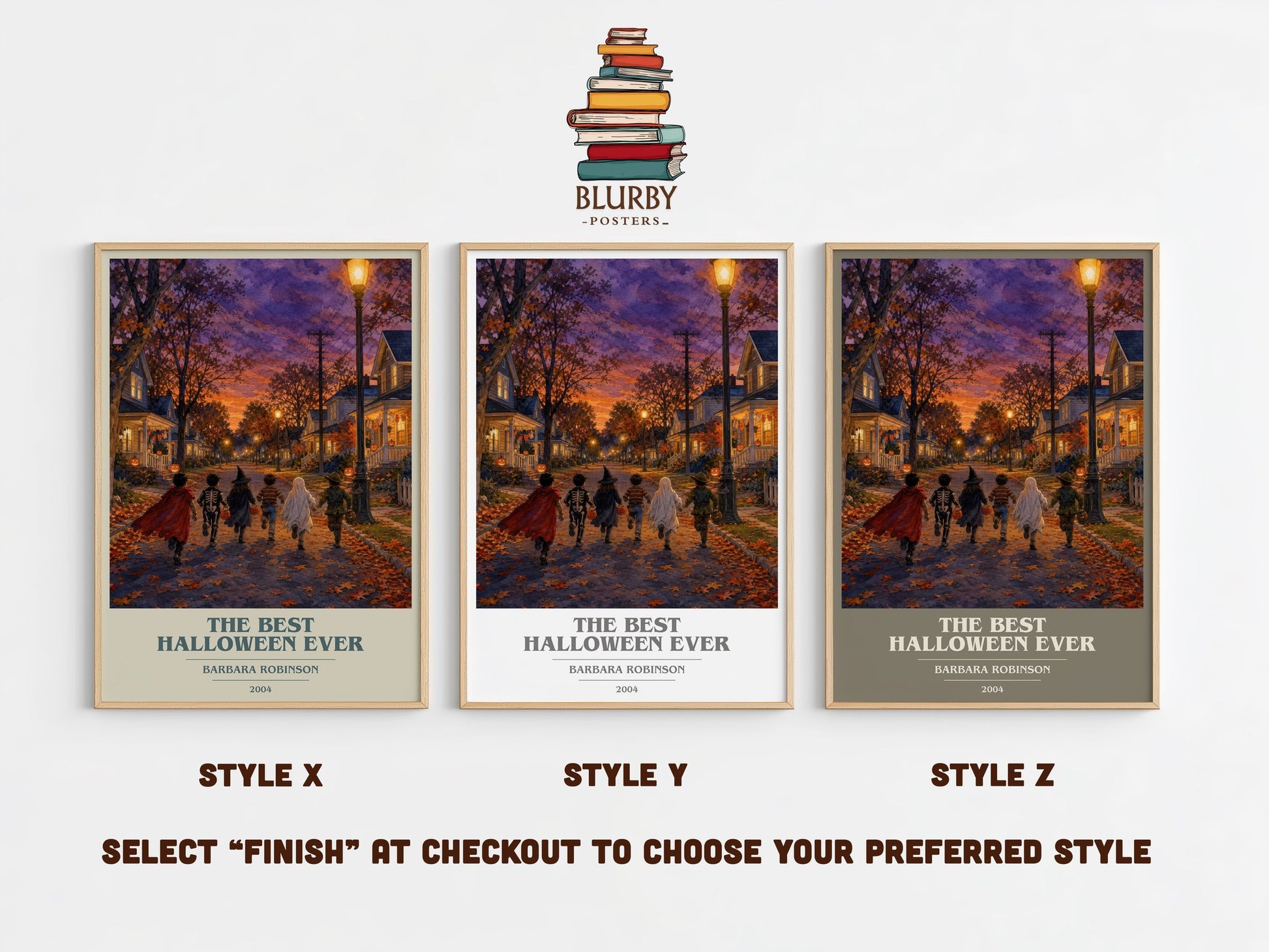 The Best Halloween Ever book cover print in frame leaning in hallway – childrens wall art