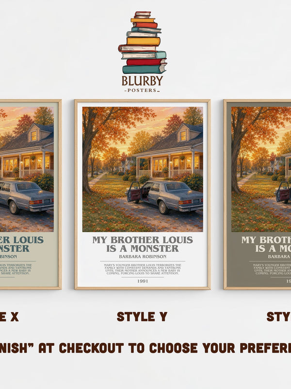 My Brother Louis Is A Monster bookish print in frame leaning in hallway – childrens wall art