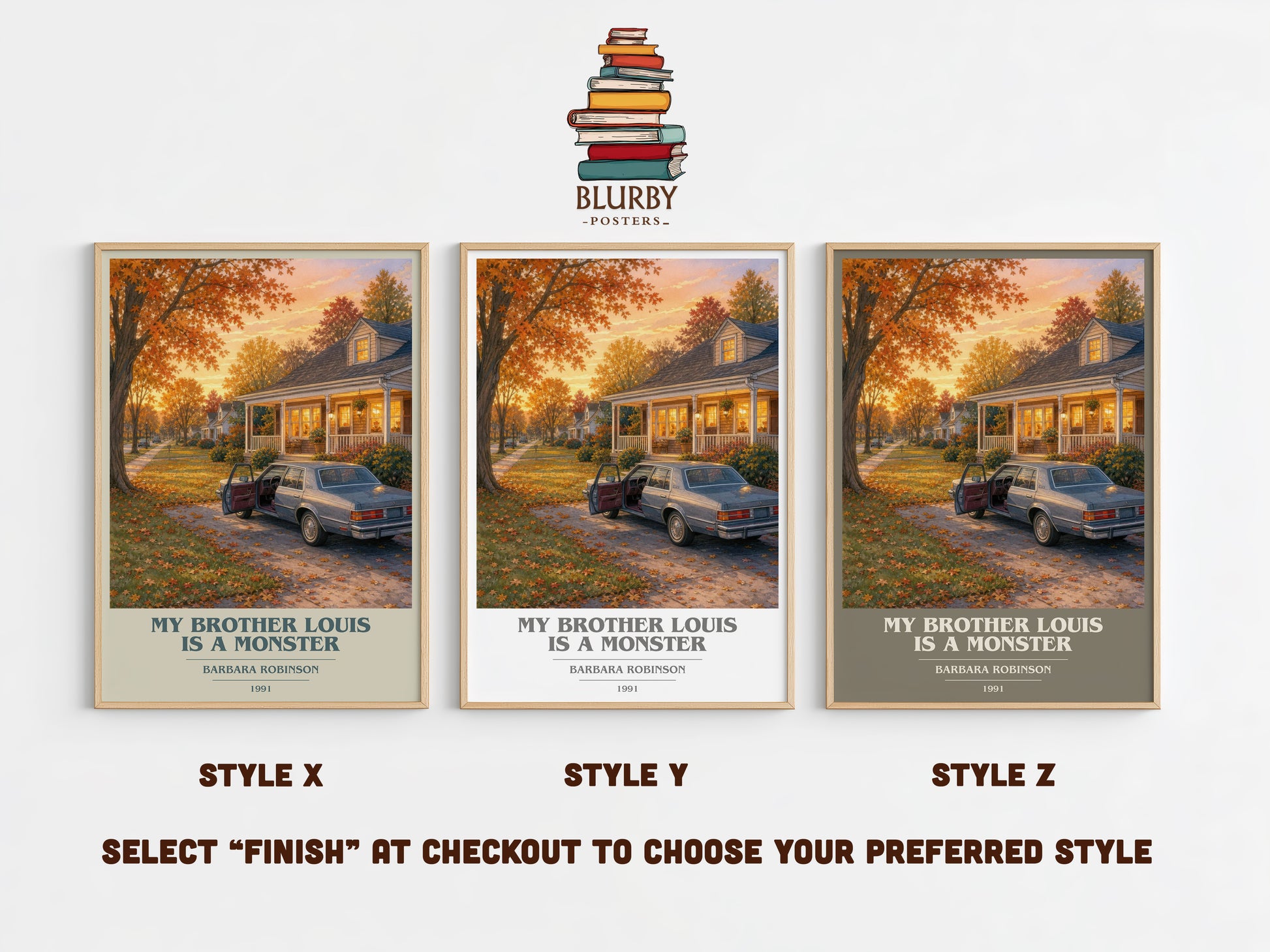My Brother Louis Is A Monster book cover print in frame leaning in hallway – childrens wall art