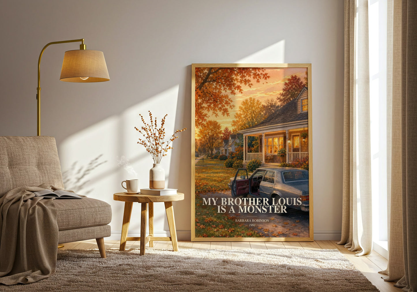 My Brother Louis Is A Monster watercolour print in frame leaning in hallway – childrens wall art