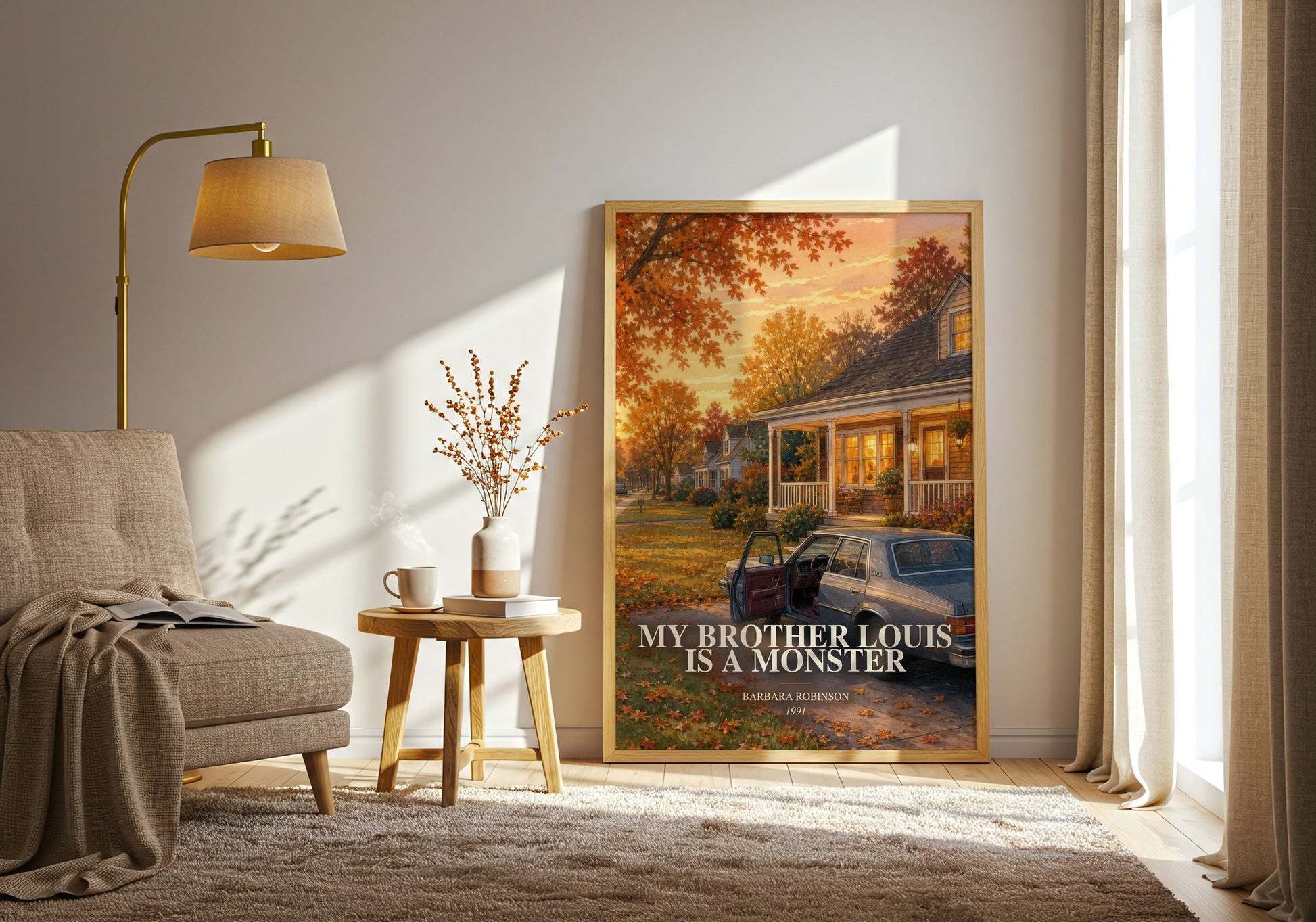 My Brother Louis Is A Monster watercolour print in frame leaning in hallway – childrens wall art