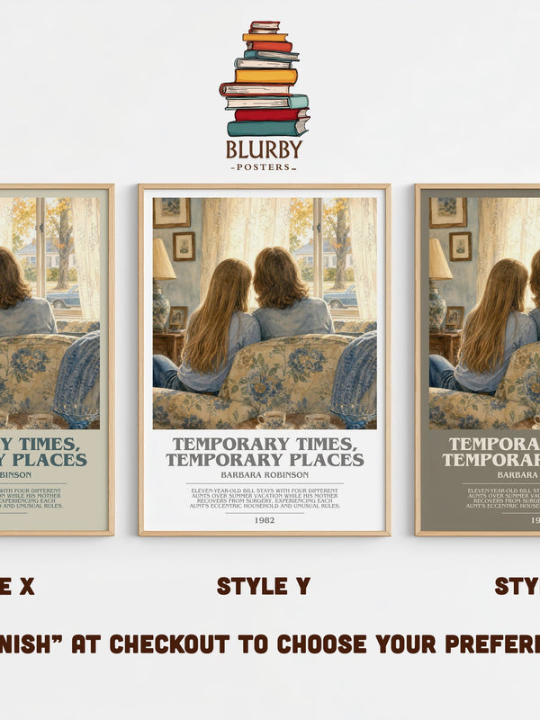 Temporary Times, Temporary Places bookish print in frame leaning in hallway – childrens wall art
