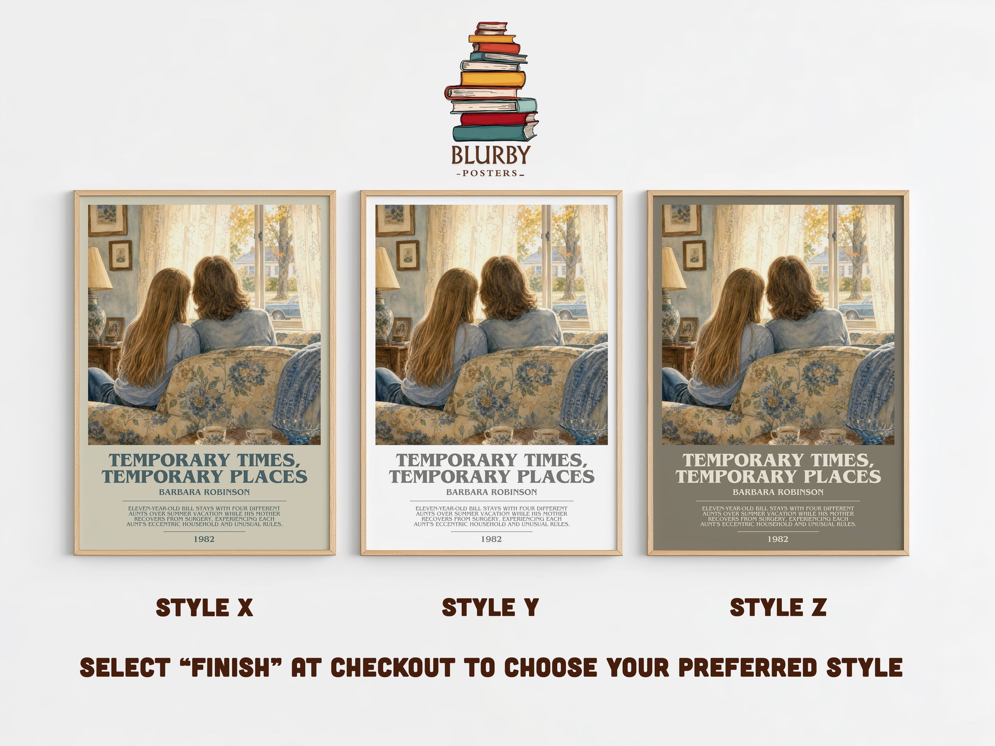 Temporary Times, Temporary Places bookish print in frame leaning in hallway – childrens wall art