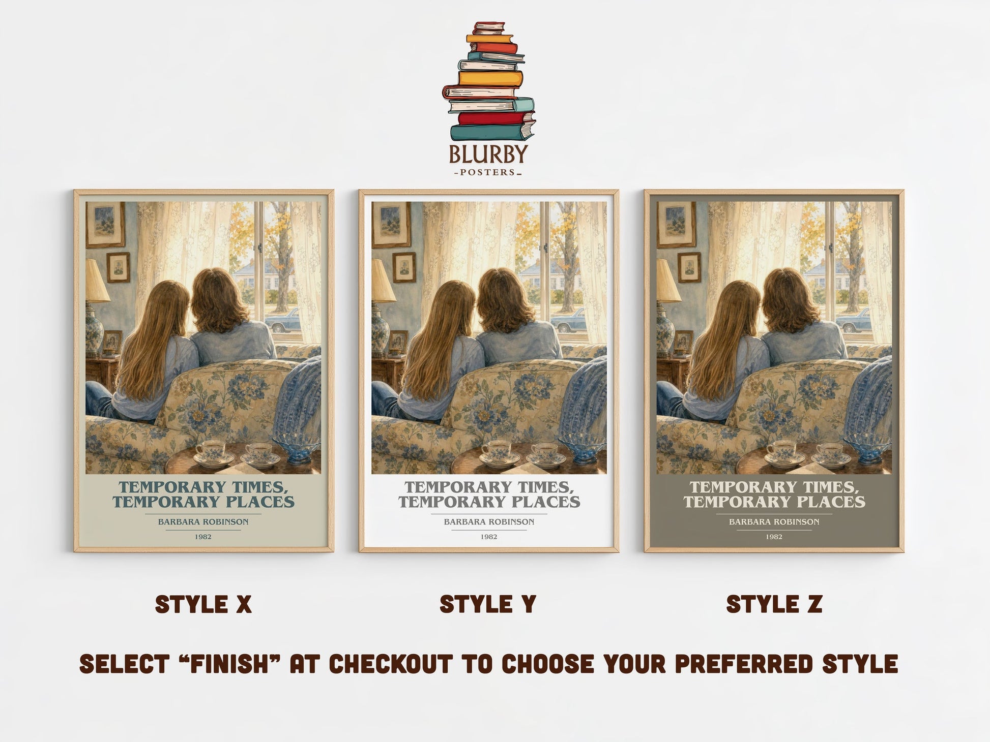 Temporary Times, Temporary Places book cover print in frame leaning in hallway – childrens wall art