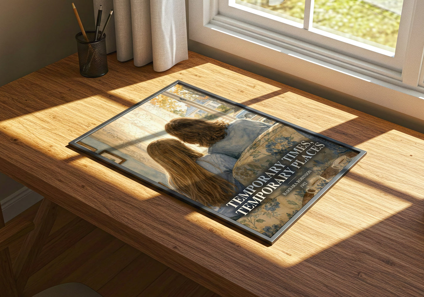 Temporary Times, Temporary Places watercolour book poster framed on wall – childrens wall art