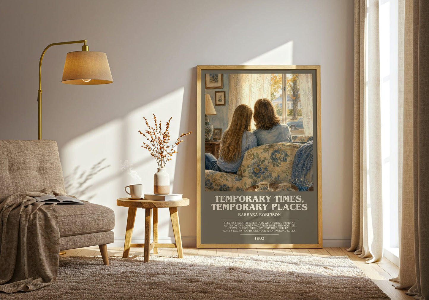 Temporary Times, Temporary Places bookish print on bookshelf – Barbara Robinson fan gift